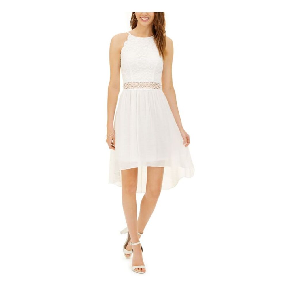 BCX Womens White Keyhole Sleeveless Halter Knee Length Party Hi-Lo Dress 5